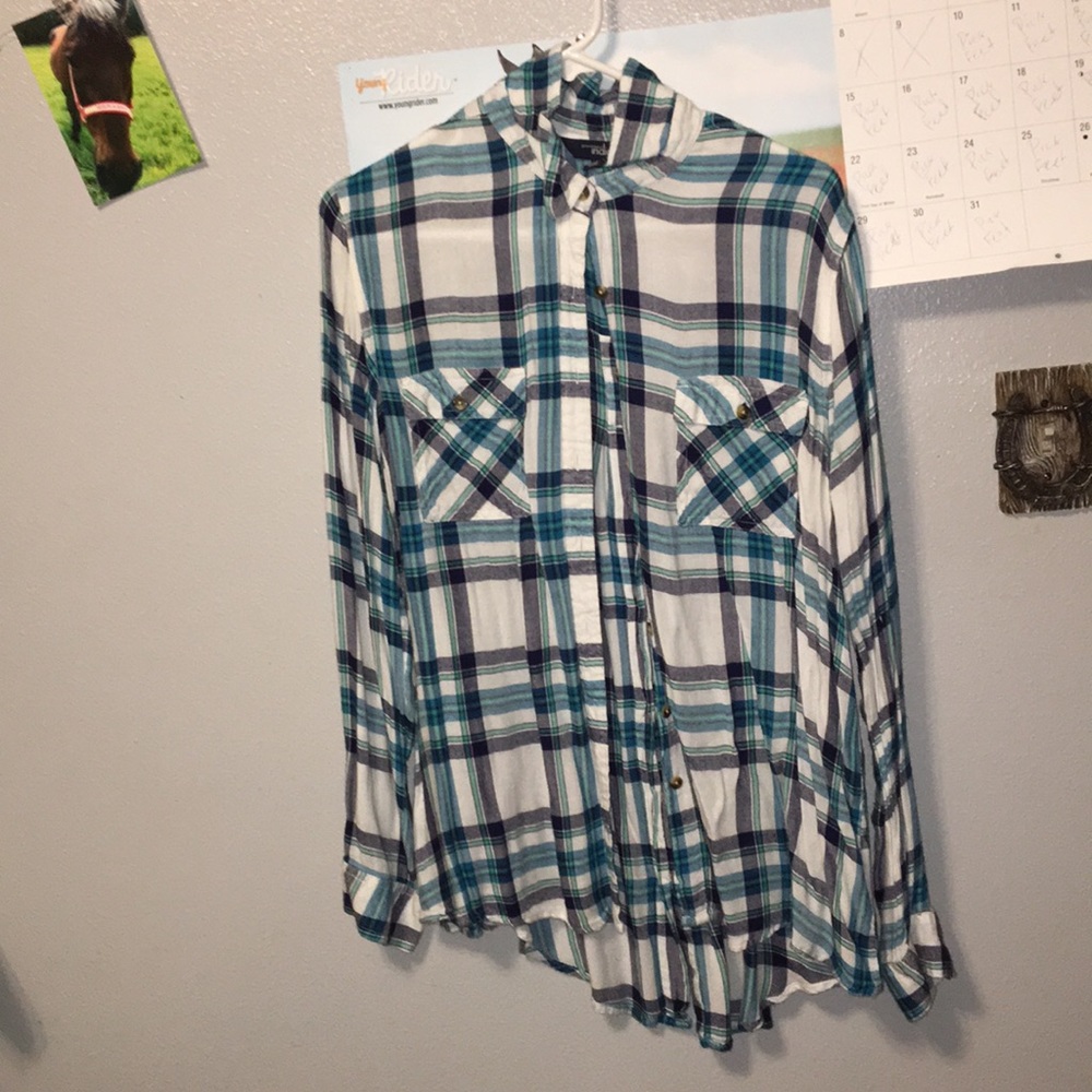 2 blue plaid flannels size XL.